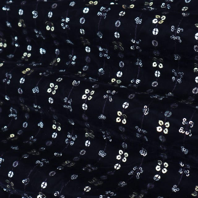 Coal Black Embroidery Velvet Fabric