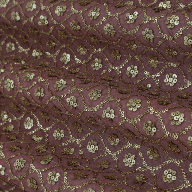 Plum Purple Threadwork Embroidery Chinon Fabric