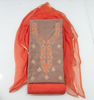 Orange Chanderi Multihead Dress Material