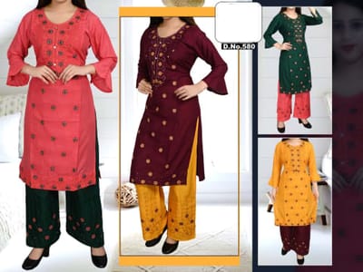 Rs 415/Piece - SITK-99 Rayon Embroidered Work Straight Kurta Set for Women Set Of 4, DN580
