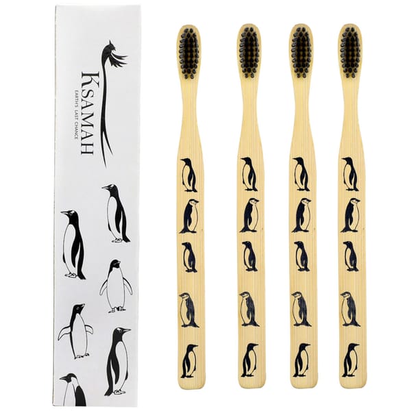 Bamboo Toothbrush with Charcoal Bristles Set of 4