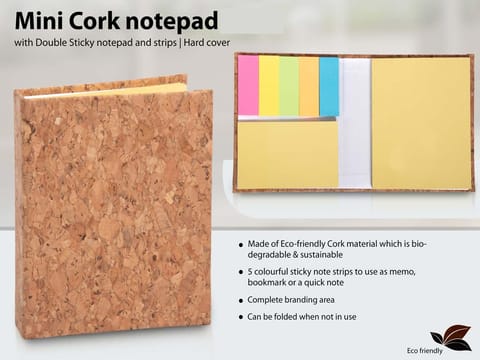 Mini Cork Notepad With Double Sticky Notepad And Strips | Hard Cover