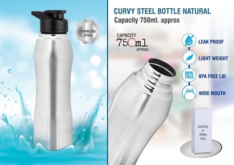 Curvy Steel Bottle Natural | Capacity 750ml Approx
