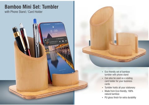Bamboo Mini Set: Tumbler With Phone Stand / Card Holder
