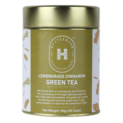 Hustlebush Lemongrass Cinnamon Green Tea Whole Leaf Loose Tea For Weight Loss Fights Cough & Cold 50g loose Leaf