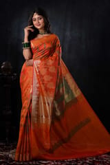 Banarasiya Women's Traditional Banarasi Silk Orange Saree