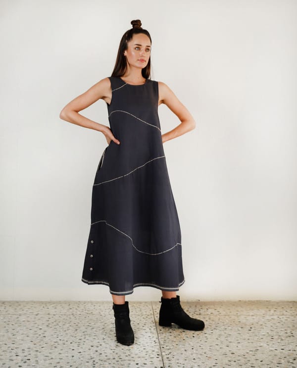 Charcoal Waves Maxi Dress