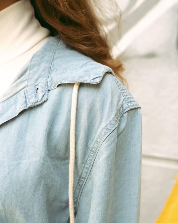 Light weight denim over jacket with hoodie