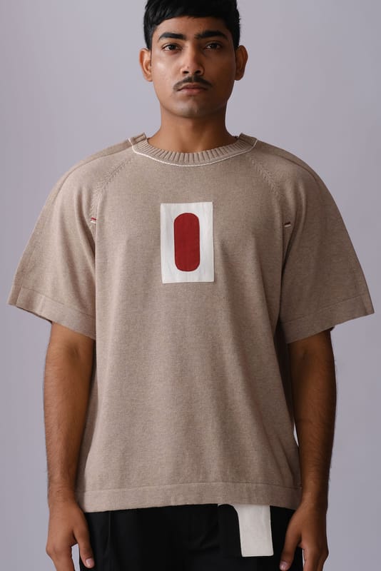 Beige Hand-knitted Human T-shirt