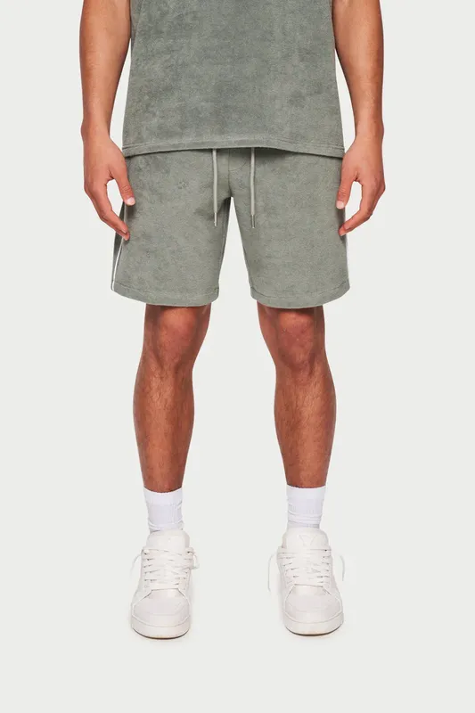 TOWELLED PIPED DETAIL SHORTS - KHAKI