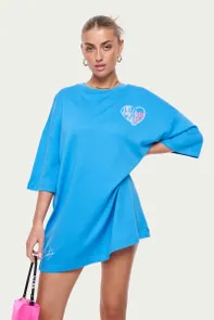 HEART GRAPHIC OVERSIZED T-SHIRT DRESS - BLUE