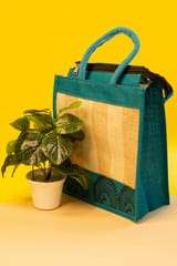 Jute Long Lunch Bag | Blue | Handcrafted | Reusable and Biodegradable JL0027