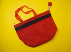 Jute Tote Bag / Red Colour / Black Lace