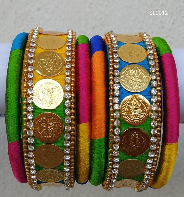 Multi-Colour Thread Bangles With Lakshmi Kasula Set-SL0012