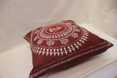 Warli Hand Painted Cushion Cover | Maroon Colour