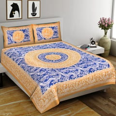 Jaipuri Printed Double Bed-Sheet With 2 Flap Pillow Covers