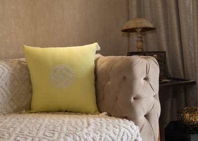 Yellow Chikankari Embroidered Linen Cushions Cover