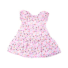 Girl's Pink Nail Paint Printed Frock Dress