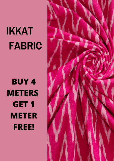 Pink And White Ikkat Fabric-7