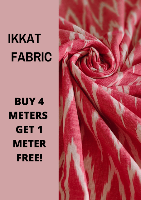 Red and White Ikkat Fabric-15