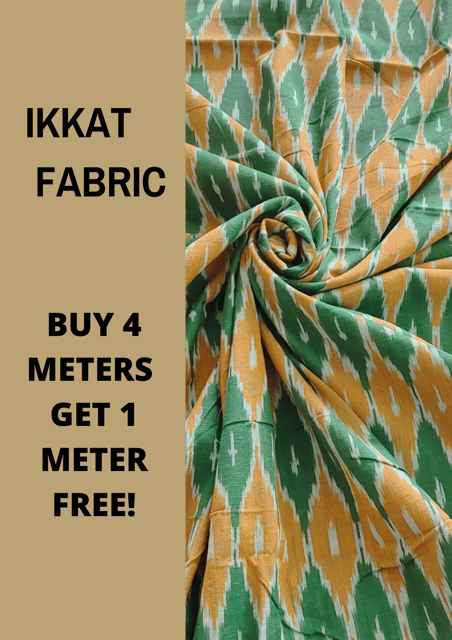 Mustard and Green Ikkat Fabric-17