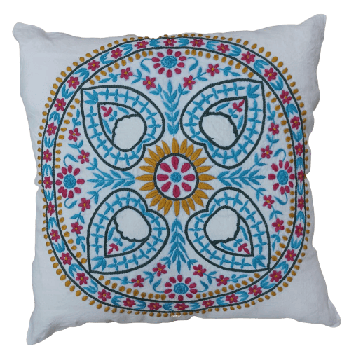 White Chikankari Embroidered Linen Cushions Cover