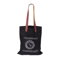 Black Cotton Linen | Warli Hand-painted Tote Bag