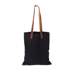 Black Cotton Linen | Warli Hand-painted Tote Bag