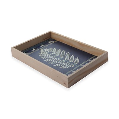 Hand-painted Wooden Warli Blue Tray