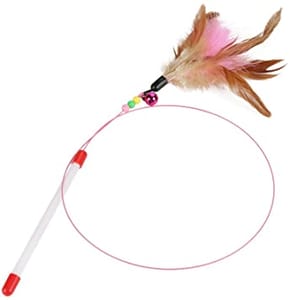 Cat toy wand whip with feather hooks