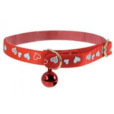 Cat buckle collar with bell & red hearts