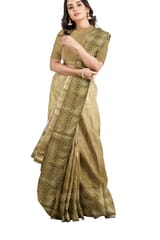 Pure Silk Moss Green Saree with Smart Weaved Border( with silk mark)