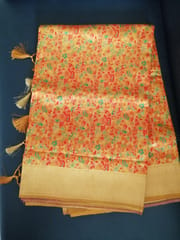 Kashmiri Jamawar Silk Saree in Cadmium Yellow with all over Resham Jaal Embroidery