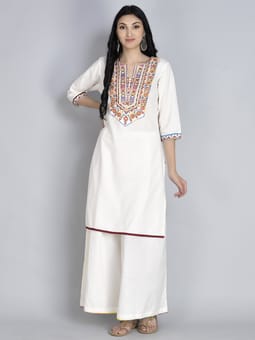 Embroidered Kurta With Wide Leg Pant Front