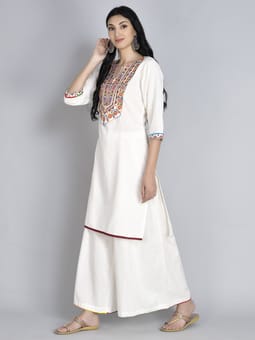 Embroidered Kurta With Wide Leg Pant Closer One
