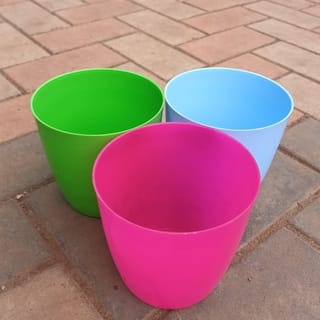 Set of 3 - 8 Inch Any Colour Round Plastic Pot