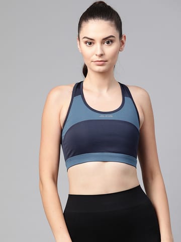 Alcis Navy Blue  Teal Blue Colourblocked Non-Wired Removable Padding Workout Bra