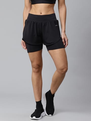 Alcis Women Black Solid Regular Fit Sports Shorts - Quick-Dry