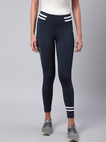 Alcis Women Navy Blue  White Rapid Dry Solid Cropped Training Tights