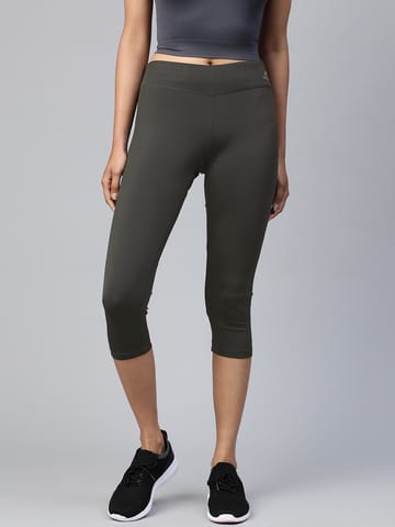 Alcis Women Charcoal Grey Solid 3/4th Training Tights - Quick-Dry