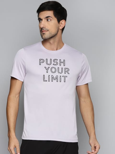 Alcis Men Grey Typography Printed Slim Fit Running T-shirt