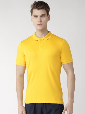 Alcis Men Yellow Solid Polo Collar T-shirt