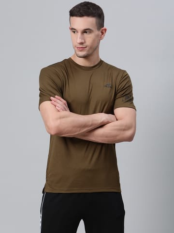 Alcis Men Olive Green Solid Round Neck Training T-shirt