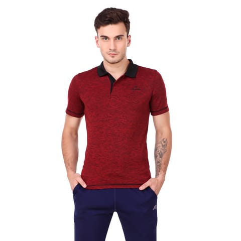 Alcis Men Red Solid Polo Neck T-shirt
