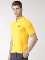 Alcis Men Yellow Solid Polo Collar Sports T-shirt - Quick-Dry