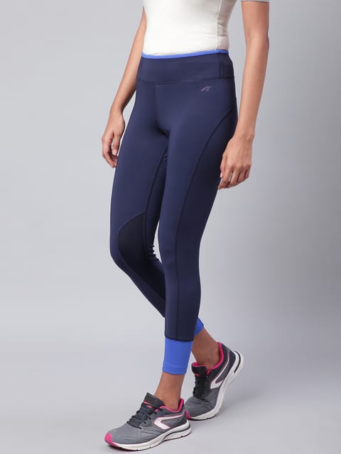 Alcis Women Navy Blue Secure Fit Solid Cropped Training Tights - Quick-Dry
