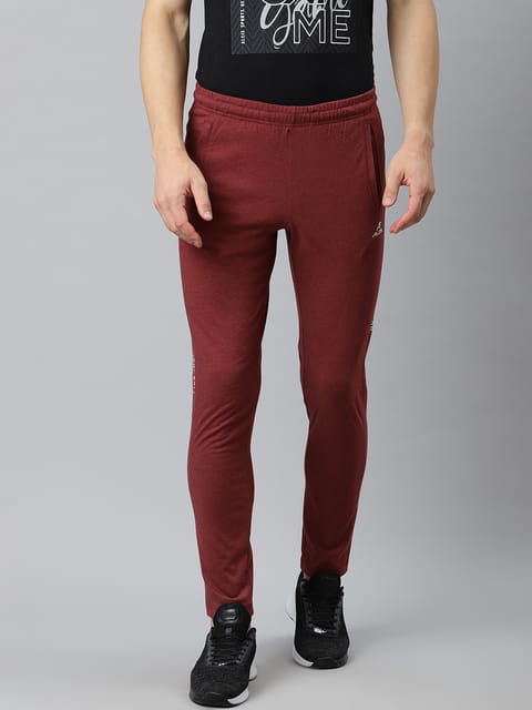 Alcis Men Maroon Solid Slim Fit Mid-Rise Track Pants - Quick-Dry