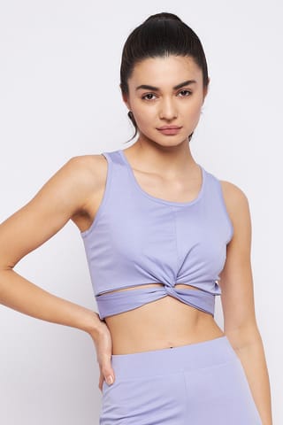 Clovia Activewearr Sport Twisted Solid Crop Top Lavender - Quick-Dry