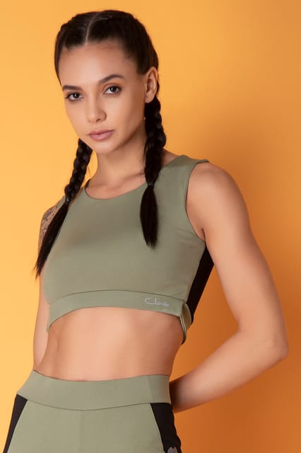 Clovia Activewear Sports Crop Top with Back Cut-out Green - Quick-Dry