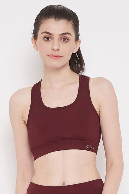Clovia Medium Impact Padded Sports Bra with Removable Cups in Maroon